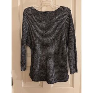 ANA A New Approach Womens Petite Black White Marled Textured Knit Sweater P
